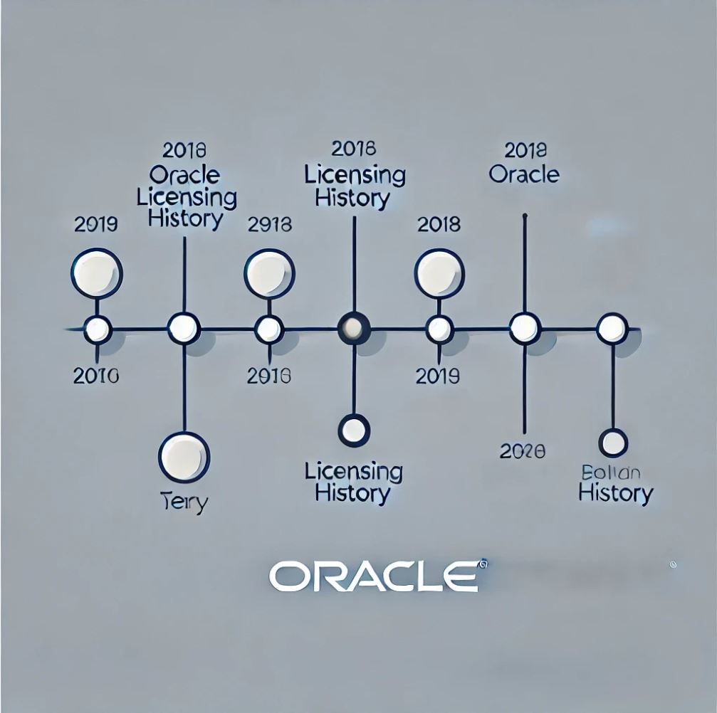 A simple timeline without any highlighted sections, representing Oracle Licensing History.